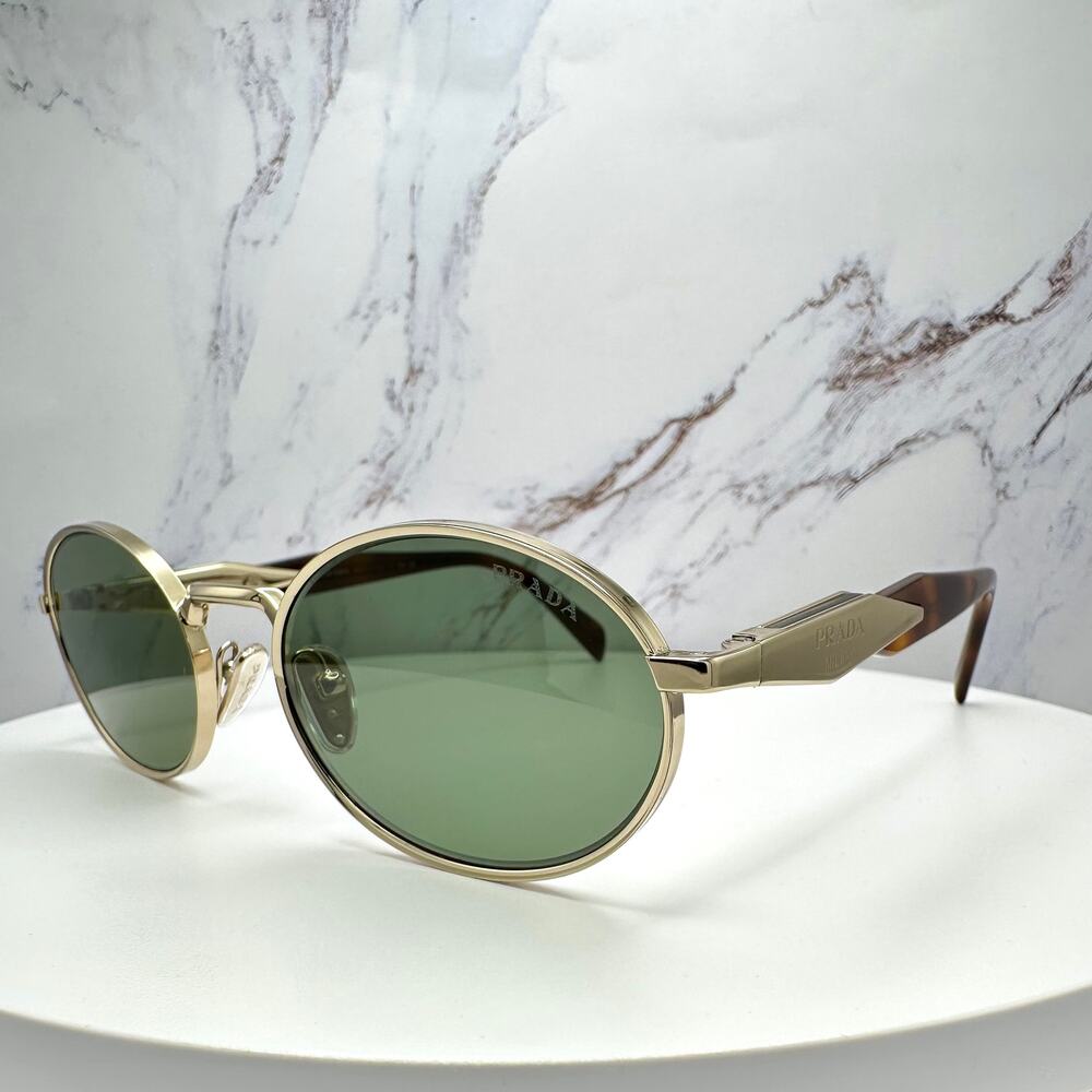 Prada Gold Frame Green Lens Brown Tortoise Temple Sunglasses - Picture 6 of 16